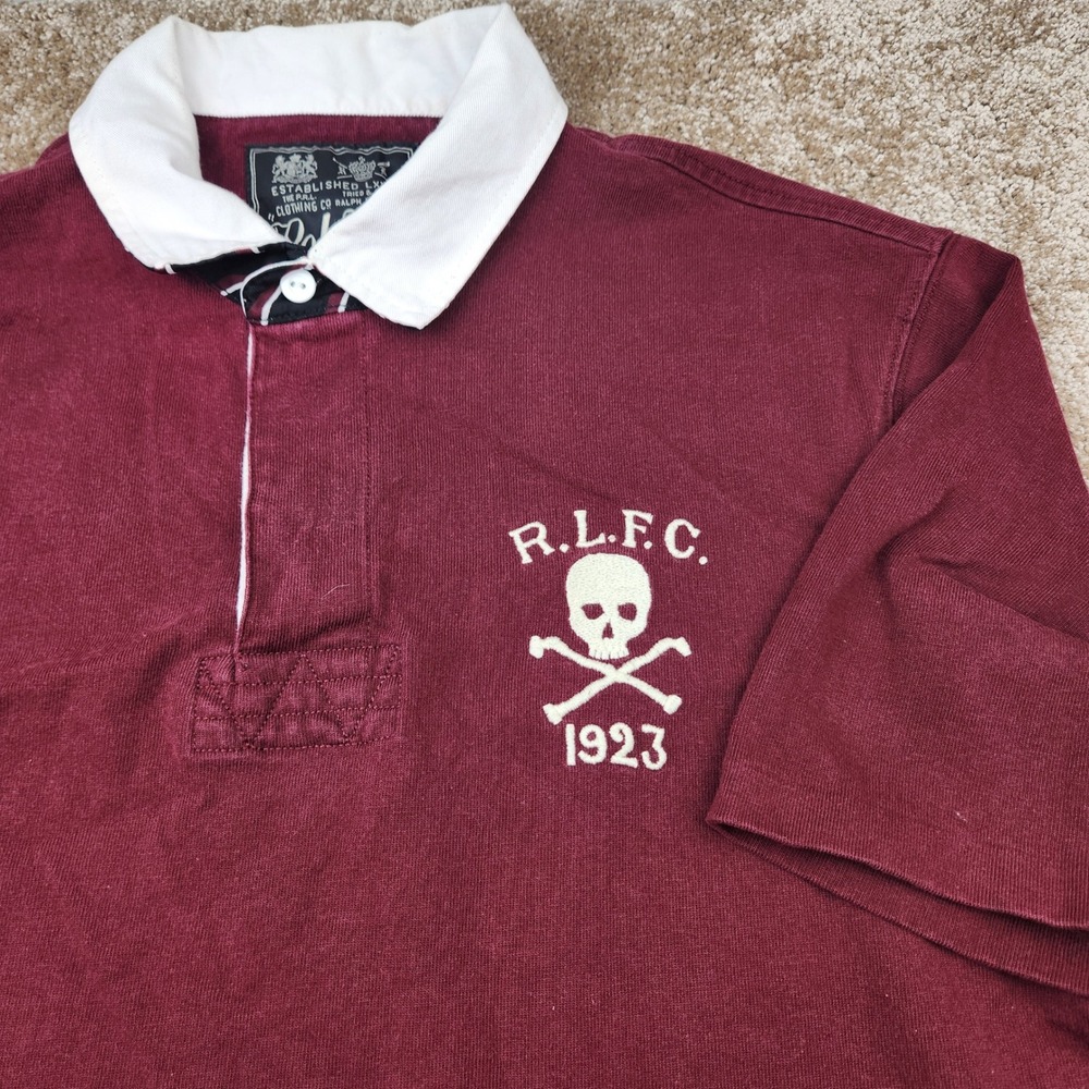 Polo Ralph Lauren Mens XL Burgundy RLFC 1923 Skull Rugby Polo Shirt Classic Fit